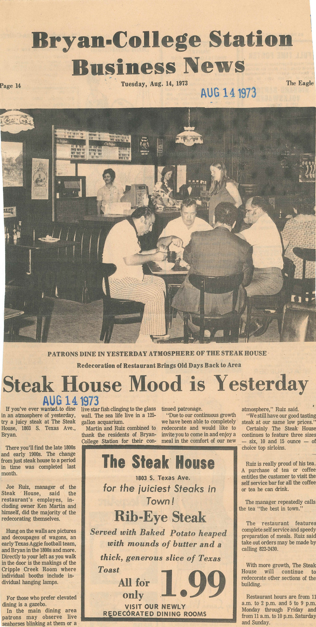 The Eagle Archives: Ken Martin's Steak House